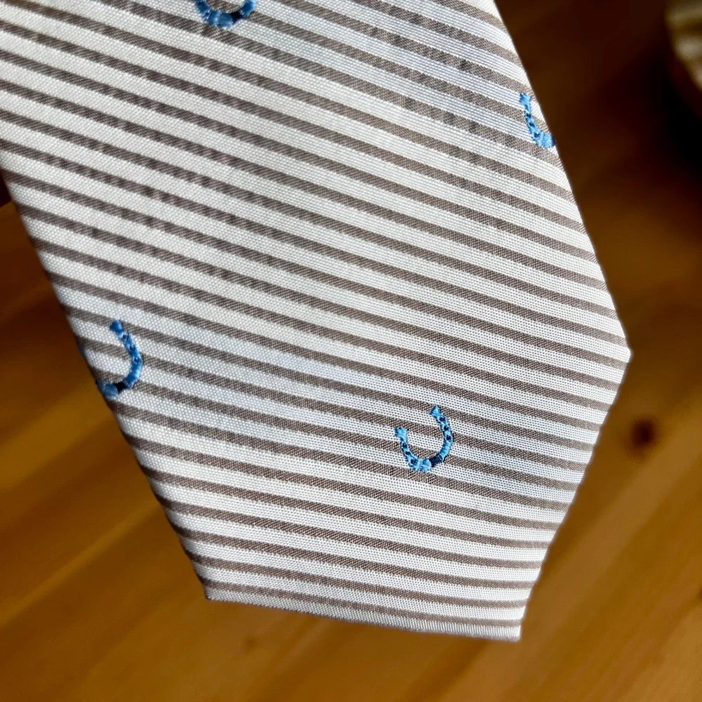 Tommy Hilfiger Striped Tie Blue Horseshoe Print Silk Blend Casual‎ 0020 $69.50